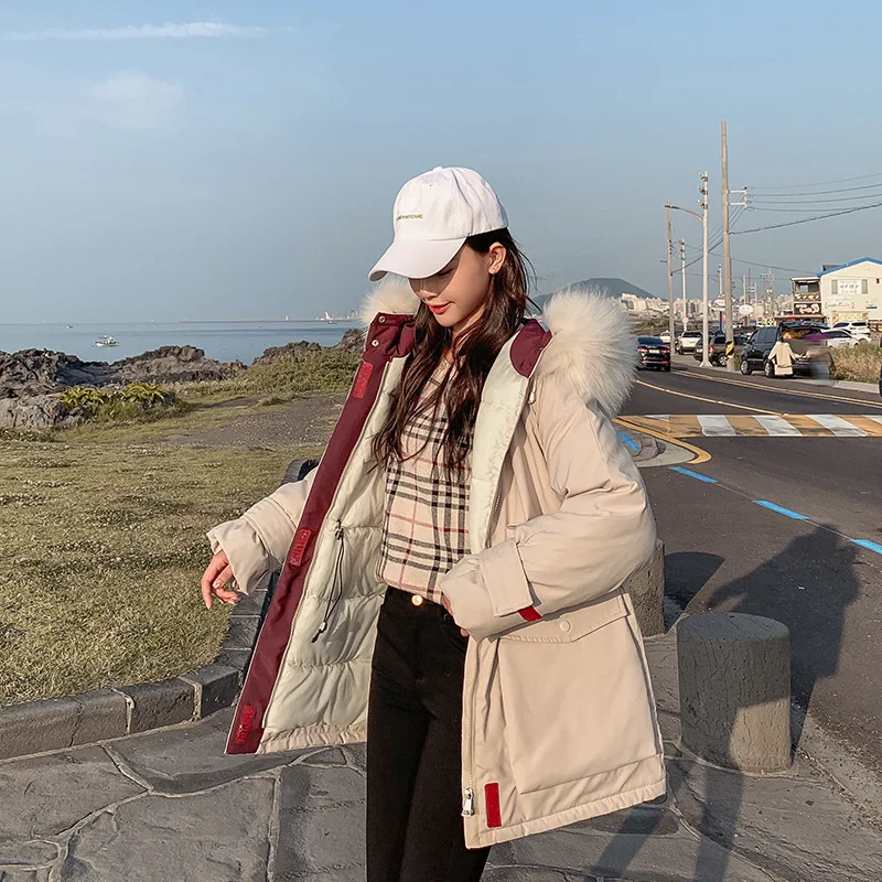 

Large size winter women's cotton coat 2019 winter new Korean version of loose large fur collar long down cotton padded coat