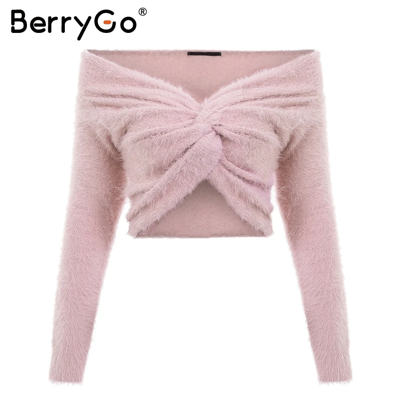 BerryGo сексуальные короткие пуловеры с открытыми плечами длинным рукавом вечерние