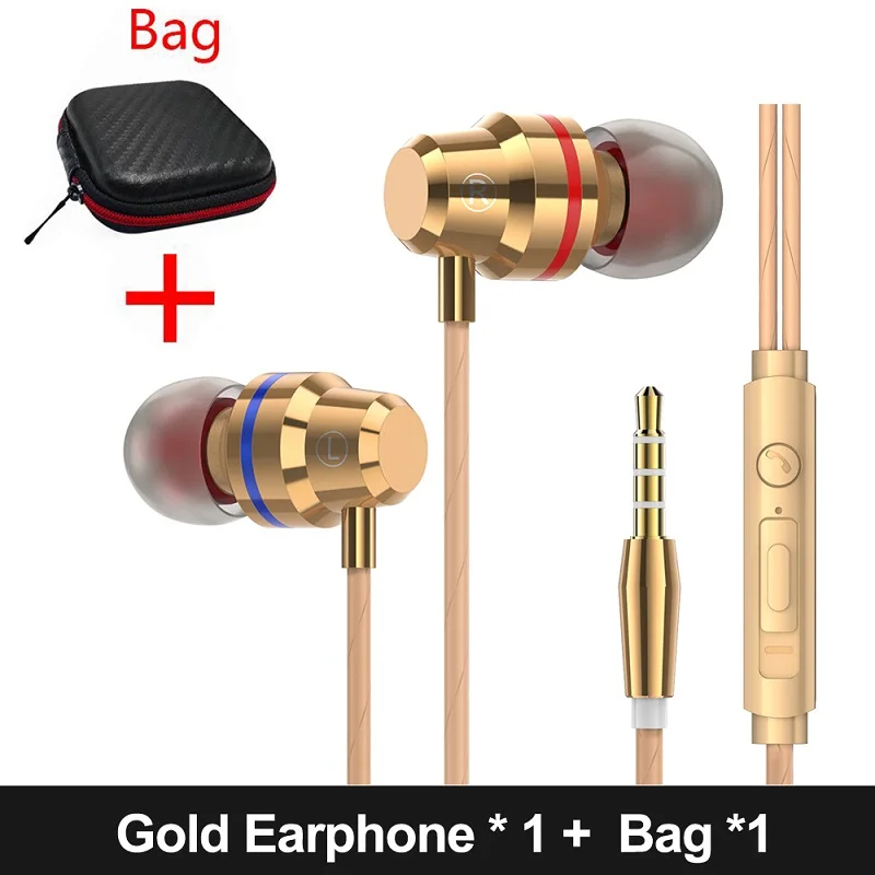 Gold With Bag PTM M55 Бас Звук Наушники с микрофоном Спорт игровая гарнитура для телефонов Xiaomi samsung iPhone 3,5 мм fone de ouvido MP3 - Цвет: Gold With Bag