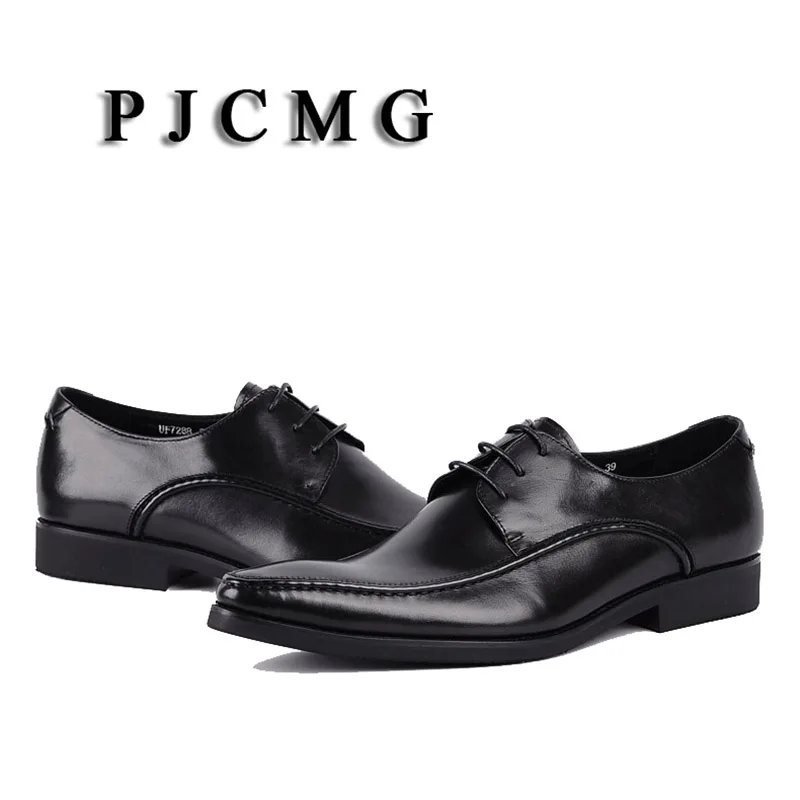 PJCMG/модные черные/красные туфли из натуральной кожи на шнуровке с острым носком