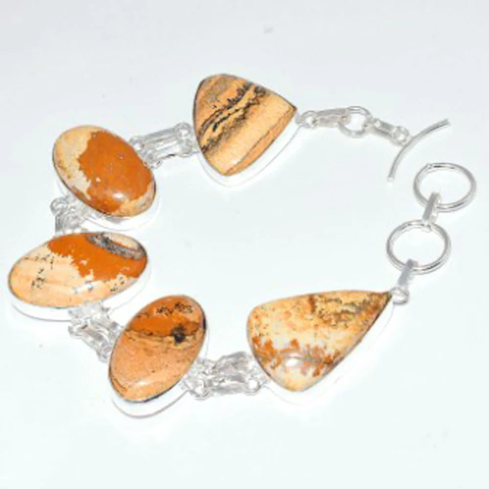 

Picture Jaspers Bracelet Silver Overlay over Copper , 22.2 cm, B3598