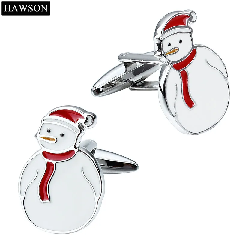 

HAWSON Mens Cufflinks Christmas Free Shipping White Enamel Jewelry Snowman Cuff links Men Shirt Button