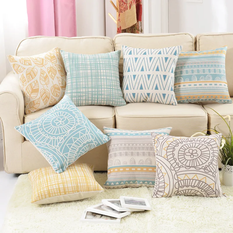 Декоративный Чехол на подушку из хлопка и льна с золотыми геометрическими