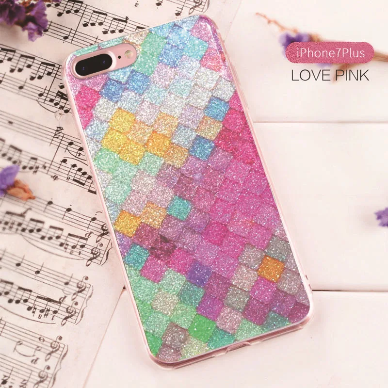 Розовый Case For iPhone for 7 Plus Блеск Порошок ТПУ Защитить Заднюю Крышку для |