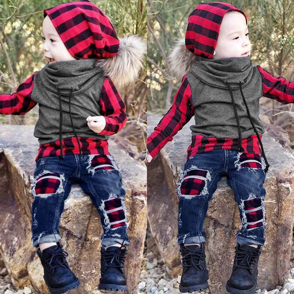 Одежда для детей новорожденных маленьких мальчиков клетчатые топы с длинными