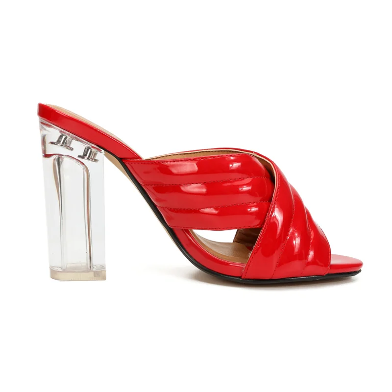 Шлепанцы женские на прозрачном каблуке пикантные сандалии с кристаллами модные