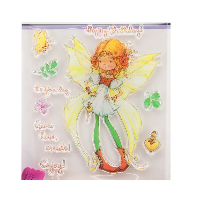 

2018 New Butterfly Fairy Girl Transparent Clear Silicone Stamp for Seal DIY Scrapbooking Photo Album Decorative Clear Stamp