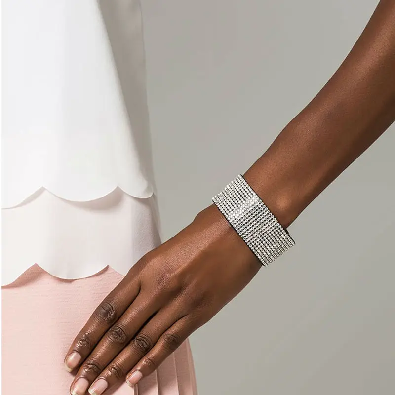 Crystal bracelet for women big wide full rhinestone leather pulseras mujer flannel wrap armbanden wristband | Украшения и