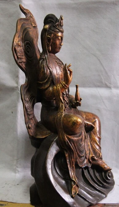 wholesale factory Chinese Buddhism Copper Bronze Comfortable Guanyin Kwan-yin Bodhisattva Statue |