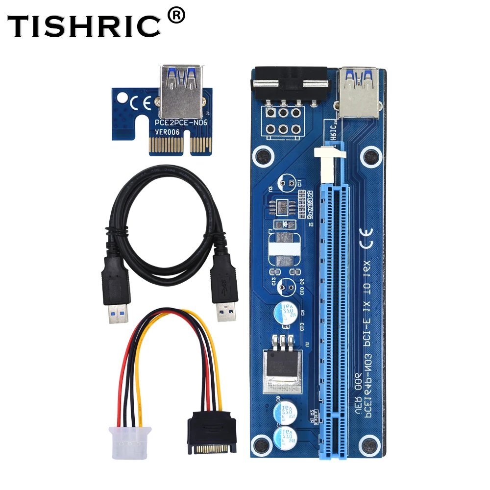 TISHRIC PCI E Riser Card 006 удлинитель Pci Express M2 1x к 16x PCIE Molex 4Pin SATA IDE Usb 3 0 кабель адаптер для Btc