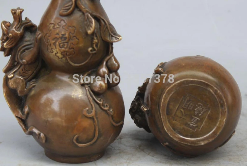 shitou 00361 Marked Chinese Bronze Fu Lu Shou Pixiu Beast Cicada Frog Calabash Pair Statue | Дом и сад