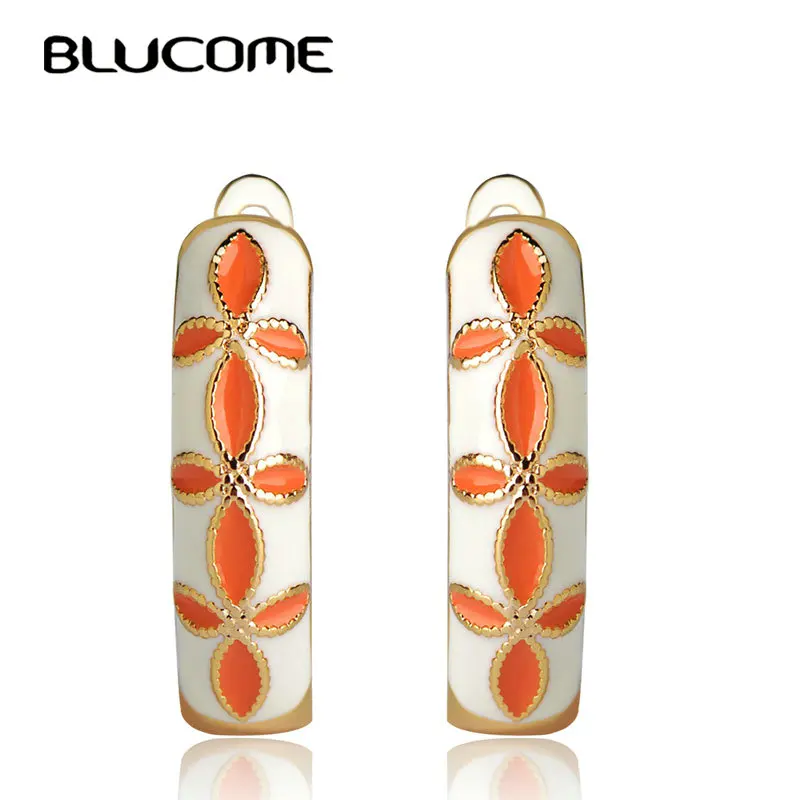 Классические эмалевые серьги-гвоздики Blucome в форме оранжевого цветка, медные мягкие шпильки, маленькие серьги с d-образными крючками для женщин и девушек, вечерние ювелирные изделия