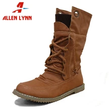 ALLENLYNN/женские мотоботы на меху зимняя обувь плоской подошве со