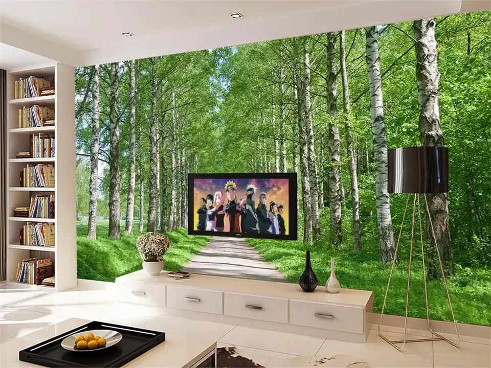 Настенные нетканые обои 3d с изображением комнаты декоративные зеленые для стен