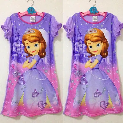 Fashion Kids Baby Girls Movies Purple Sofia Princess Summer Short Sleeve Casual Dress Nightdress Sleepwear 4-14Y | Детская одежда и