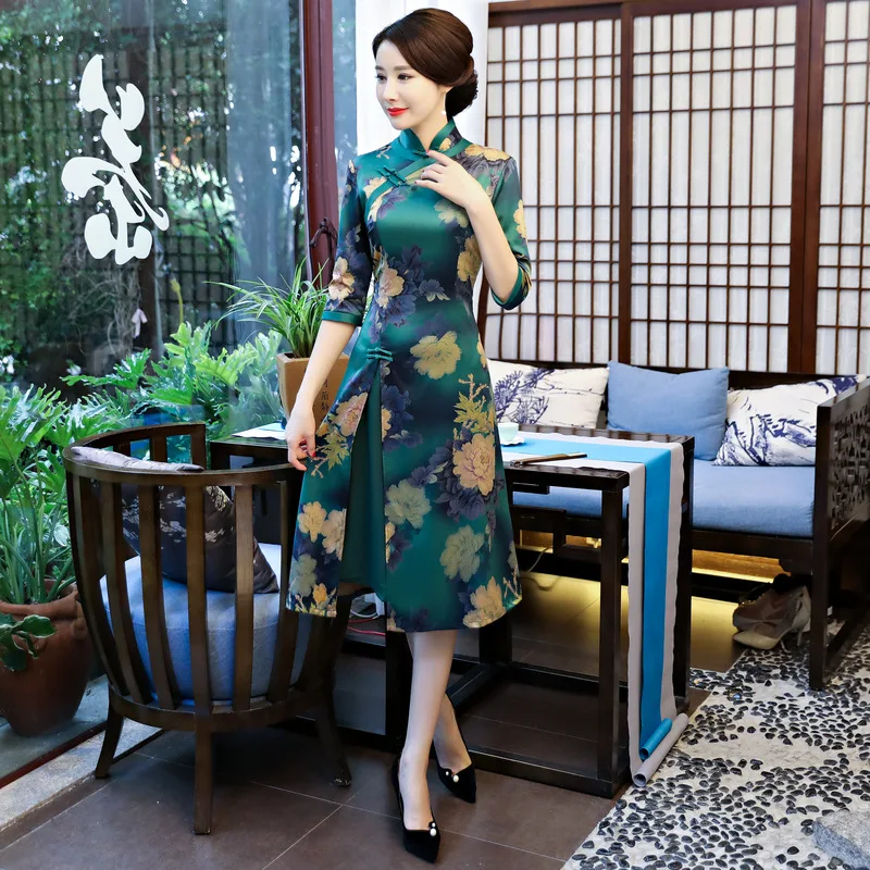 Большой Размеры XXXL в винтажном стиле с цветочным принтом для женщин Qipao