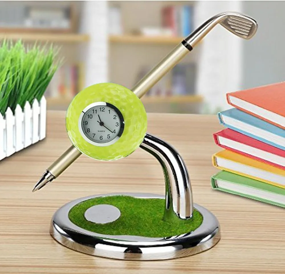 Design Pen Holder Desktop With A Mini Club Shape Pen And A Watch Golf Accessoires