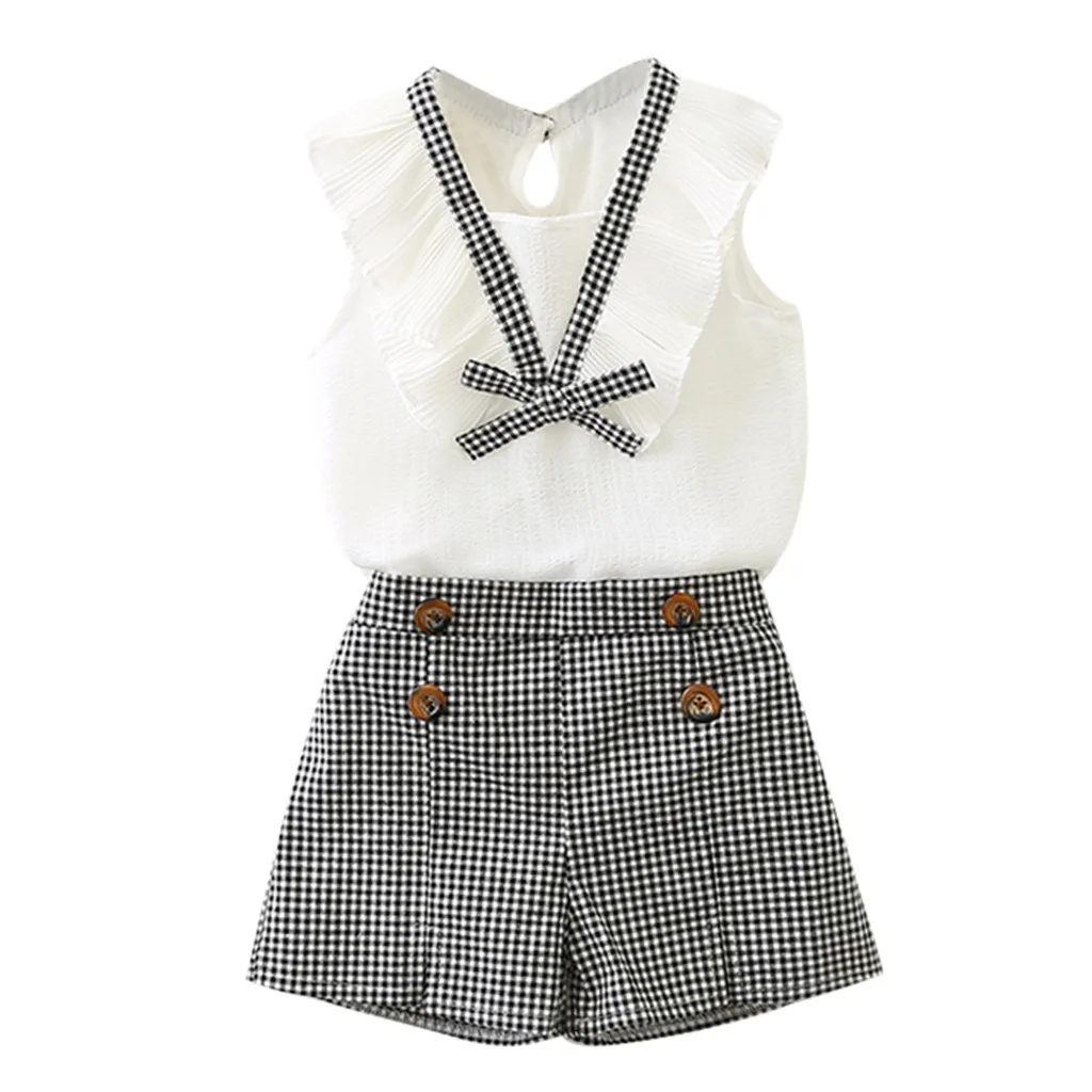 TELOTUNY 2019 cut baby girls 2Pcs Toddler Kids Baby Girls Outfits Clothes Bowknot Vest Tops+Plaid Shorts Pants Set Z0211 | Мать и ребенок
