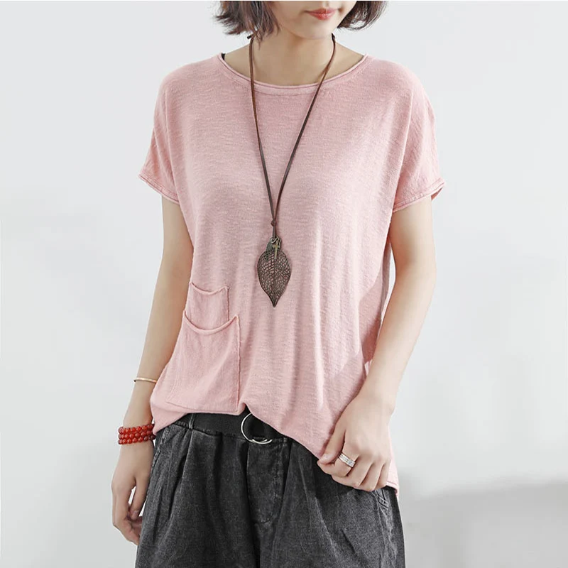 Женский летний пуловер с короткими рукавами свободный абсорбирующий Хлопковый