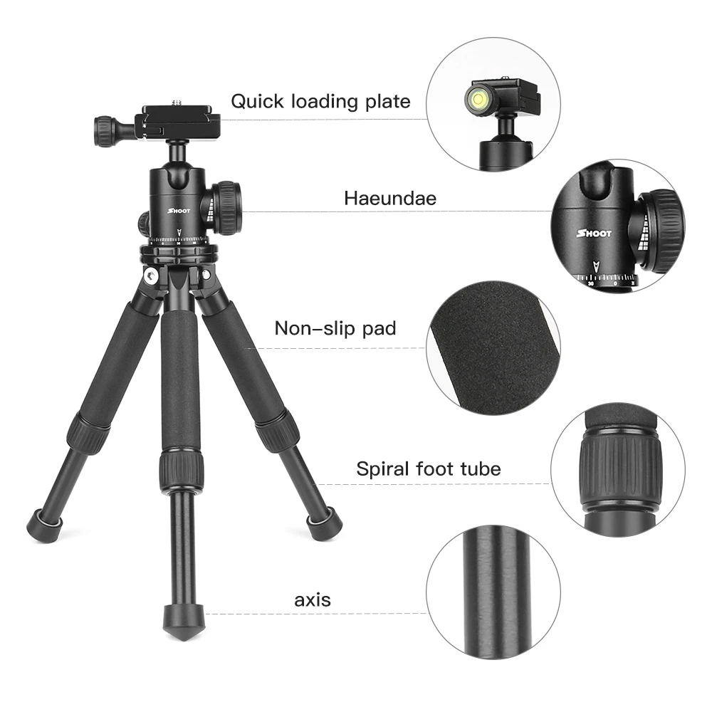 Настольный мини-штатив из алюминиевого сплава для камеры Canon, Nikon, sony, DSLR, легкий Настольный Штатив с шаровой головкой