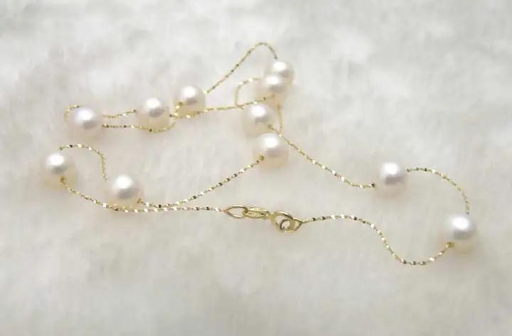 

Geniue gold Chain Floating AAA perfect round 8-9mm White Natural Freshwater pearl 18" necklace with Gold Clasp-nec5398