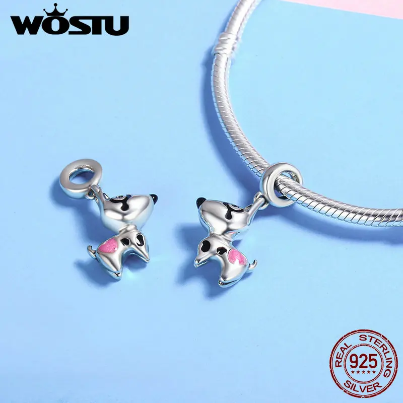 WOSTU 925 пробы серебряный милый щенок собачка собака животное кулон талисманы подходят оригинальные WST Браслеты DIY ювелирные изделия подарок CQC417