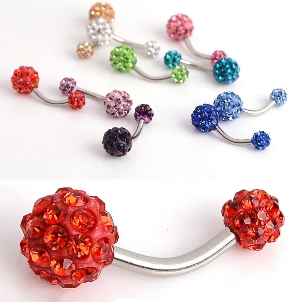 1 шт. Модные кольца для пупка с разноцветным хрустальным шариком 17 г из