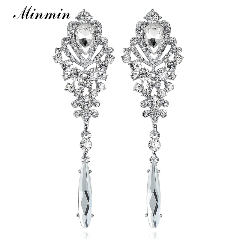 Женские длинные серьги Minmin модные серебряные с кристаллами элегантные в