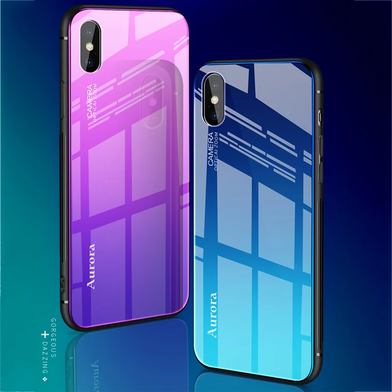 Роскошный градиентный цветной чехол для iPhone X 8 7 Plus мягкий из ТПУ с закаленным