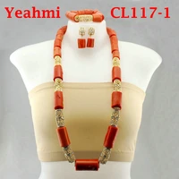 fashion nigerian coral beads necklace earrings set for bride new african wedding jewelry set free shipping cl117 1