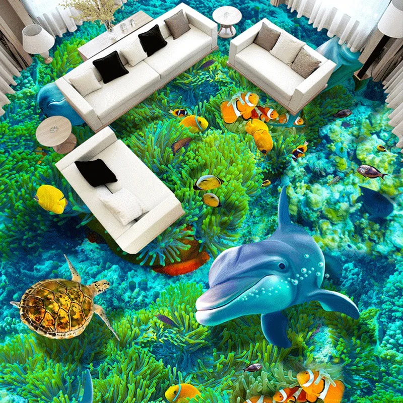 3D индивидуальная настенная бумага мультфильм подводный мир черепаха коралл