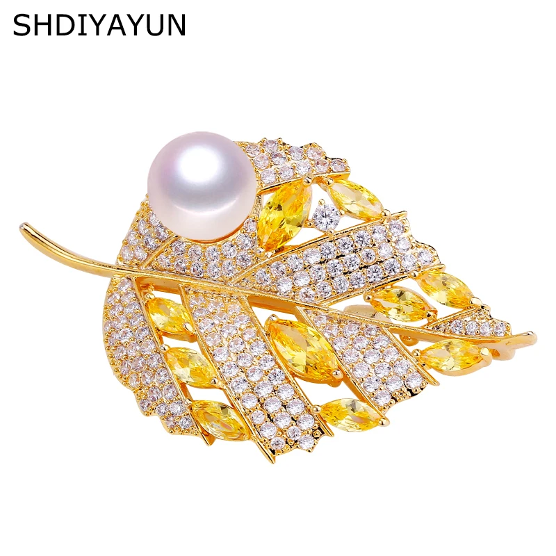 SHDIYAYUN 2019 брошь из жемчуга для женщин Guality золотые броши в форме листьев булавки