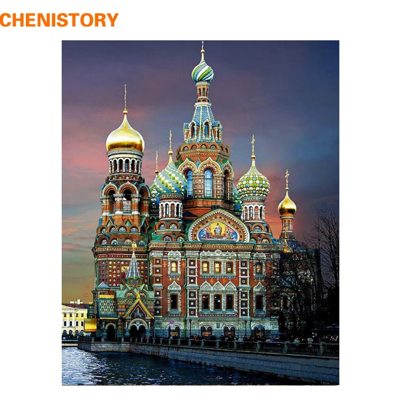 CHENISTORY замок 60x75 см Рамка DIY живопись по номерам Современная Настенная художественная картина Раскраска по номерам расписанная вручную для домашнего декора