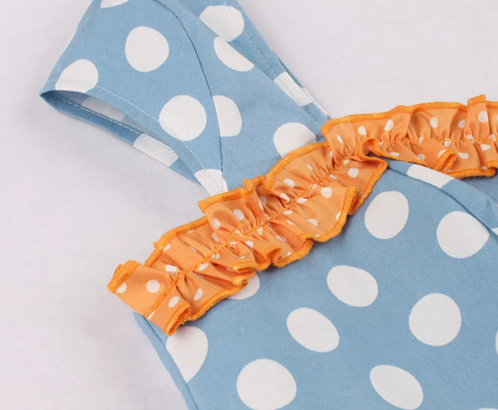 Женское платье в горошек желто-голубое на бретельках вечернее для вечеринки