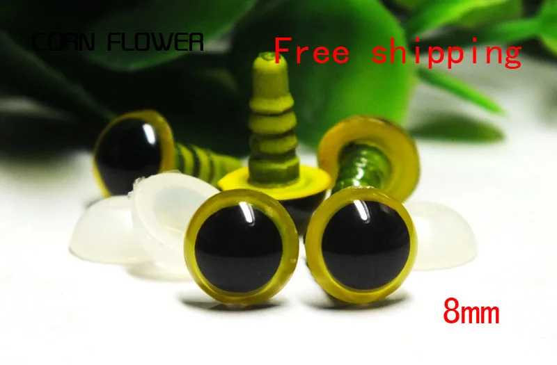 

200pcs of 8mm yellow Colored Eyes Safety Doll Making Supply Animal Craft Plastic Eyes With Washers