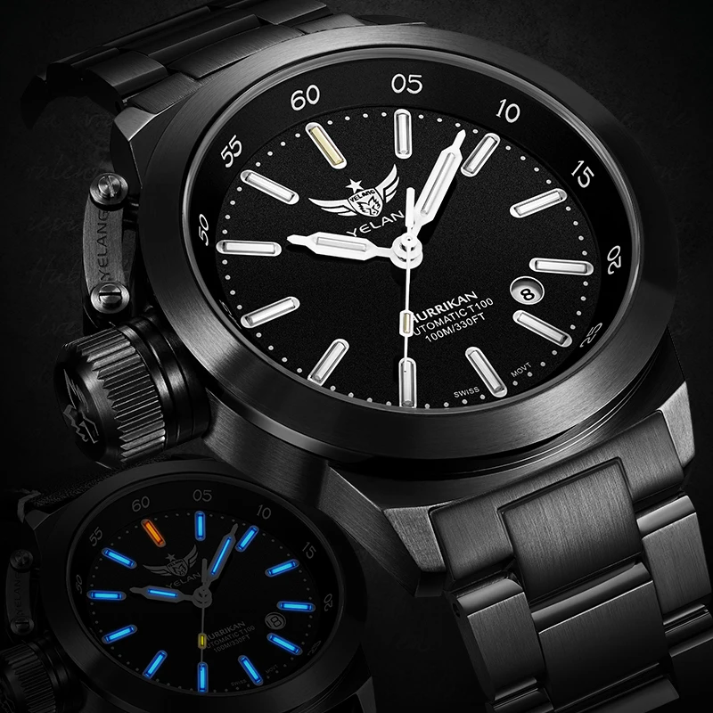 Часы YELANG V1022 T100 Tritium светящиеся армейские мужские автоматические механические