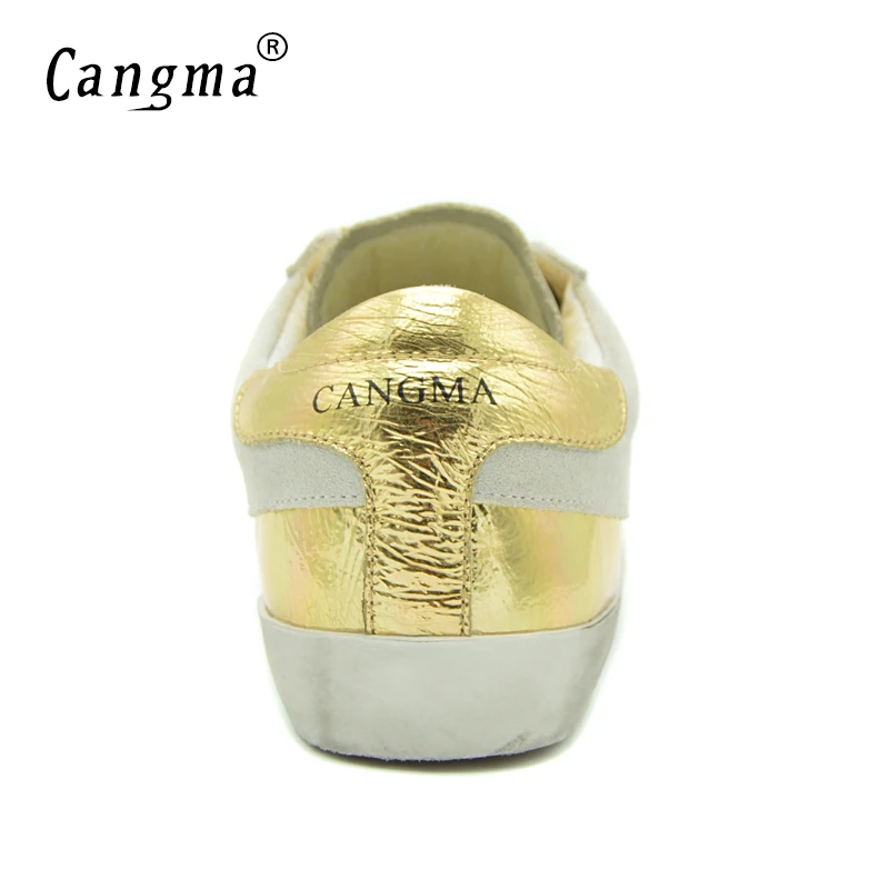 Женские туфли на платформе CANGMA 2017 золотистые плоской подошве из лакированной