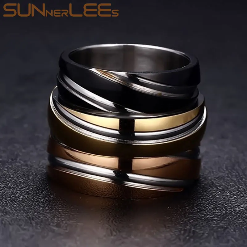 Титановые кольца из нержавеющей стали черные серебристые позолоченные