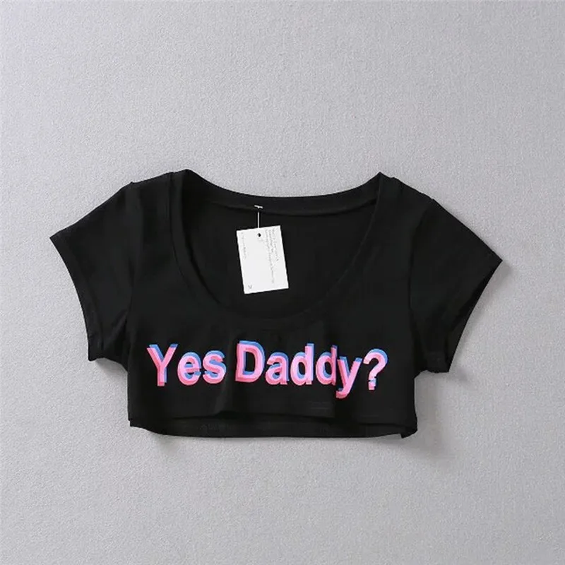 

Yes Daddy Printed Sexy Tank Top Summer Kawaii Cute Cotton Cropped Top White Pink Black Color