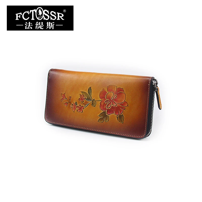 Женские кошельки ручной работы из натуральной кожи длинные клатчи с цветочным