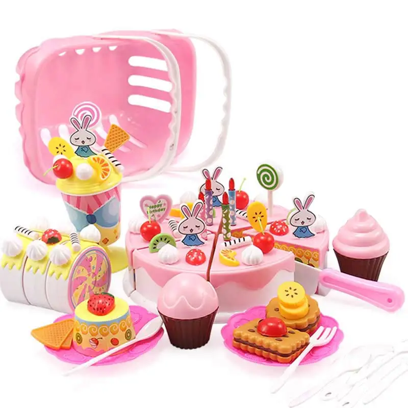88pcs Pink cake 110 шт. набор тортов на день рождения для девочек, сделай сам, ролевые игры, миниатюрное печенье, кухонная утварь, режущие кухонные игрушки для детей, рождественские подарки - Цвет: 88pcs Pink cake