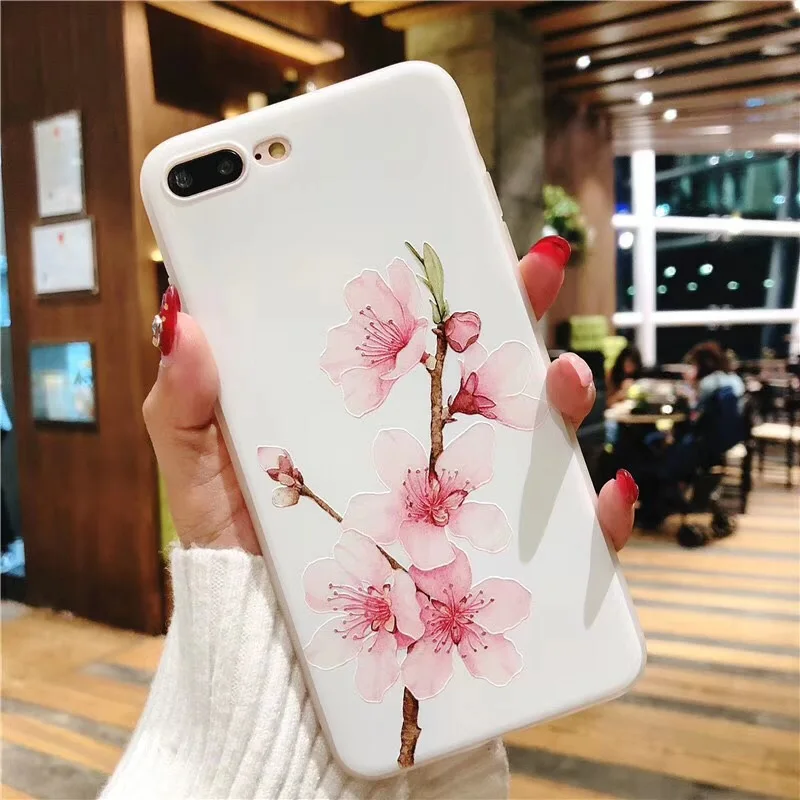 Boucho Ultra-thin Soft Silicone Case For iphone X 6 6s 7 8 Plus Lovely Relief Flower Floral Butterfly Pattern Phone Cases |