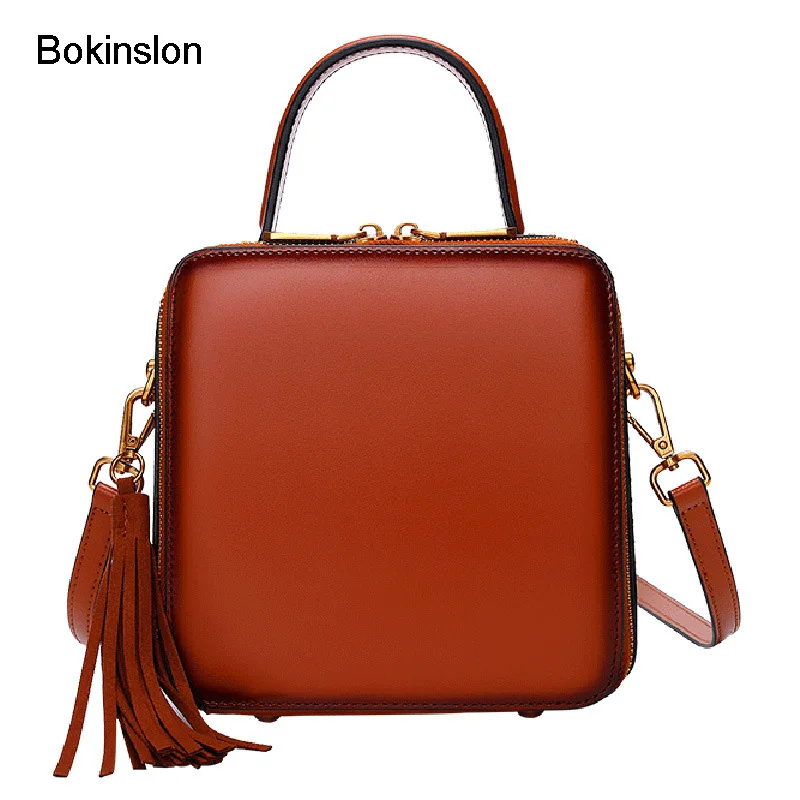 Bokinslon Small Square Bags Woman Vintage PU Leather Fashion Handbags Female Popular Solid Color Ladies Crossbody New | Багаж и сумки