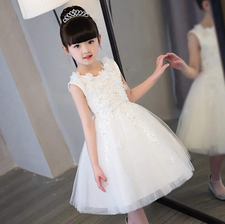 

Children's white princess Tutu host catwalk piano flower girl pageant party formal occasion dress