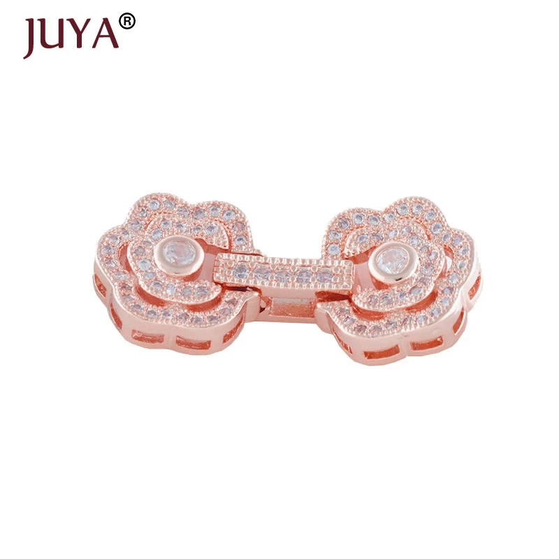 rose gold Модные медные металлические инкрустированные циркониевые застежки крючки для браслета концевые разъемы для самостоятельного изготовления ювелирных изделий жемчужное ожерелье с пряжкой - Цвет: rose gold