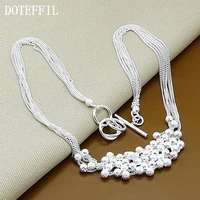 doteffil 925 sterling silver multi chain frosted ball grape beads necklace for women wedding engagement party charm jewelry