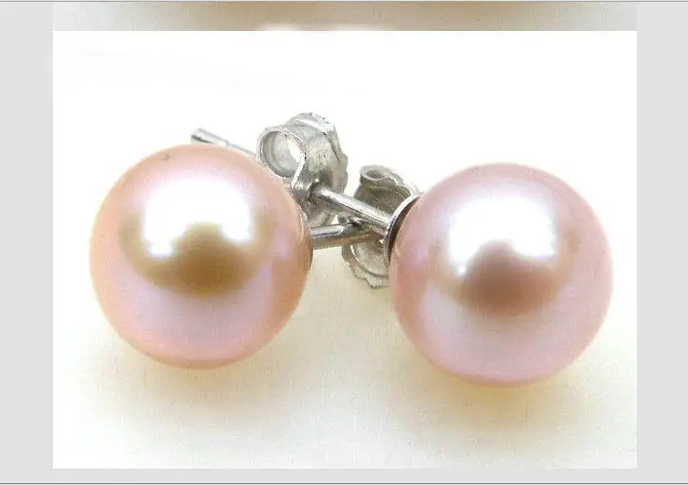 Великолепный 8-9 мм AAA + Идеальный Круглый розовый akoya жемчужные серьги-гвоздики 14k белый золотой
