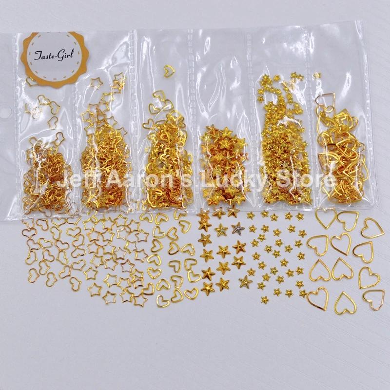 Смешанные стили Золотой Металл 3d украшения для ногтей Сердце Звезда рамки