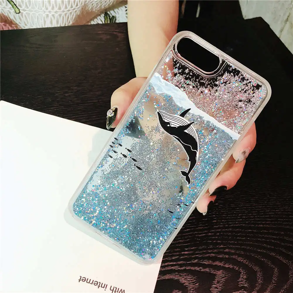 New Luxury Funda Phone Case For iPhone X 8 7 6S 6 Plus Cases 7Plus 8Plus Cover whale Dynamic Liquid Glitter Quicksand Coque |