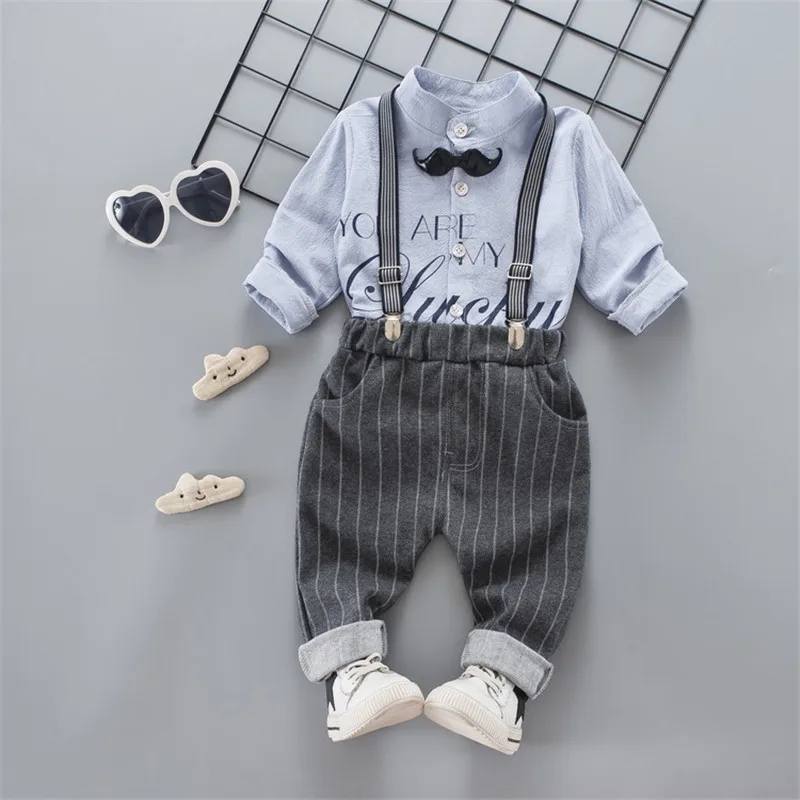 blue set Младенец bibicola, комплект одежды для мальчиков, весна-осень, детская одежда, футболка+ штаны на бретелях, спортивные костюмы для маленьких мальчиков, 2 предмета, Одежда для новорожденных - Цвет: blue set